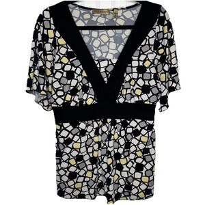 Vintage Y2K 90's‎ Top Notations SM Yellow Black Geometric Print S/S Baby Doll